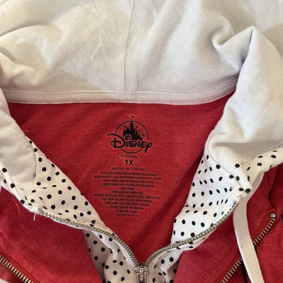 Disney Minnie Mouse Full Zip Hoodie Plus Size 1X Jacket Hooded Layered Polka Dot - Picture 6 of 6